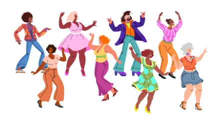 Dancing people set. Modern men and women at disco party. Happy people moving to music. Retro disco flat characters. Vector illustration isolated on white background. © Sketch Master
