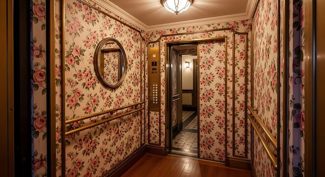 Ancient stone corridor with ornate carvings and torch sconces.
