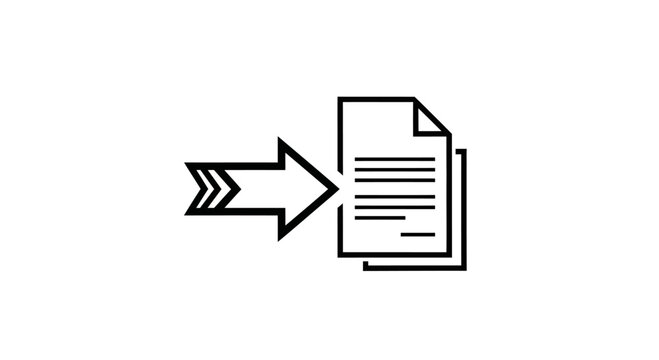 Arrow pointing to document file icon, data transfer or import symbol