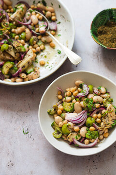 Chickpea and butter bean salad with Zaatar