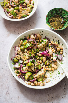 Chickpea and butter bean salad with Zaatar