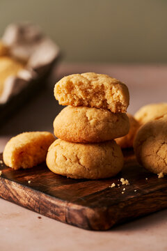 Butter Orange Cookies on Wooden Board