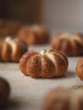 Home baked pumpkin shaped sweet buns
