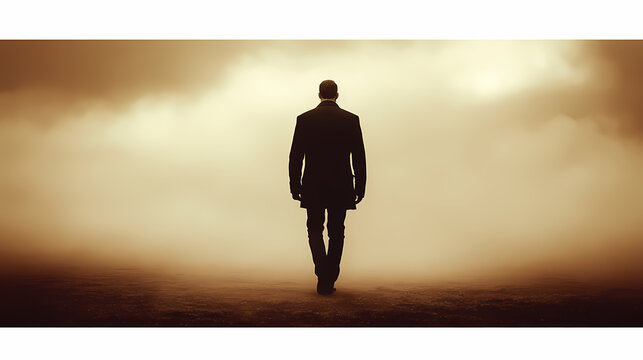 Solitary Figure Walking Through a Hazy Landscape