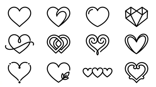 Collection of Various Heart Symbols.