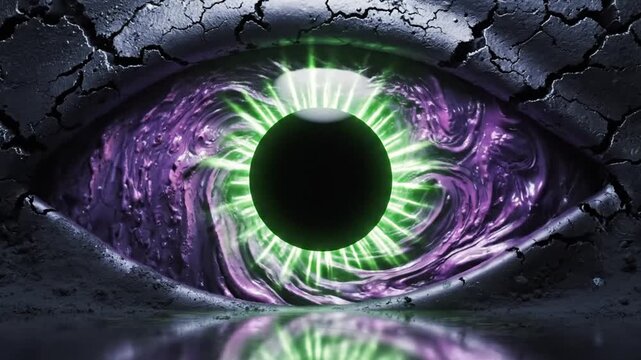 Abstract eye design with surreal colors and cracked surface