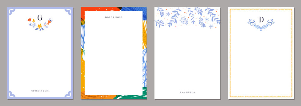Abstract stationery artistic templates. Decorative frames. For poster, business card, invitation, flyer, banner, brochure, advertising, events and page cover.