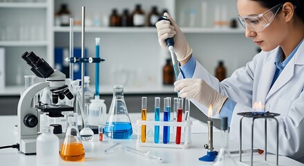 Fototapeta premium Scientist conducting chemical experiment in lab.