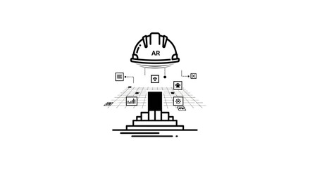 Naklejka premium Augmented Reality Construction Concept Line Art Icon