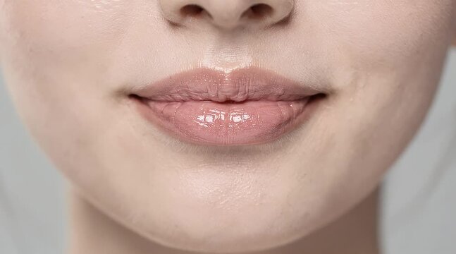 Close-up of Lips and Mouth with Glossy Skin Detail