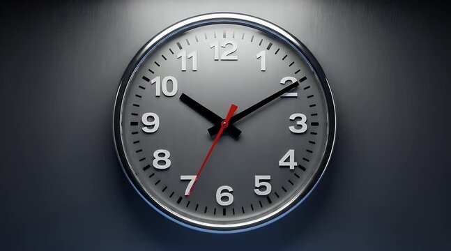 Close-up of modern analog wall clock showing time at 10:10:30