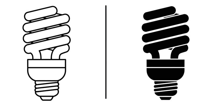 Energy saving light bulb in outline and silhouette against white background