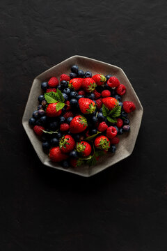 Flesh fruits: strawberries, blueberries, raspberries.