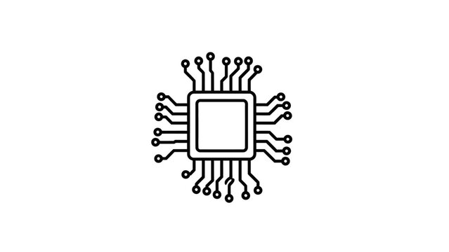 Microchip icon representing computer hardware and electronic technology, symbolizing digital data processing and central processing unit functionality