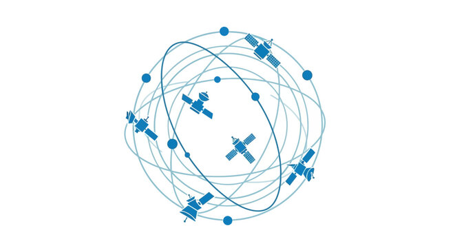 Global satellite navigation system concept. Network of Earth-orbiting satellites for precise positioning and communication technology.