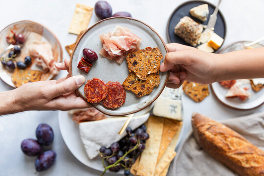 Charcuterie Plate With Cured Meats and Crackers