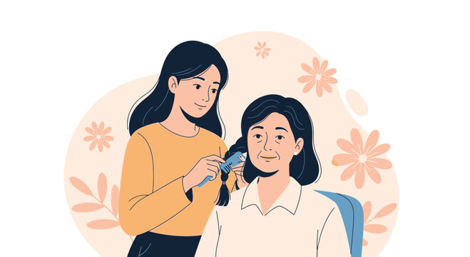 Mother Daughter Caring For Hair