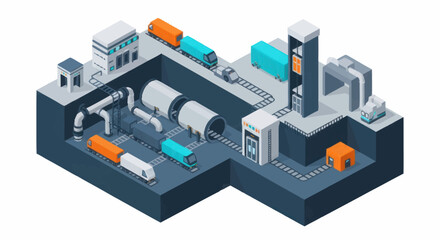 Fototapeta premium Isometric illustration of a modern underground transportation system.