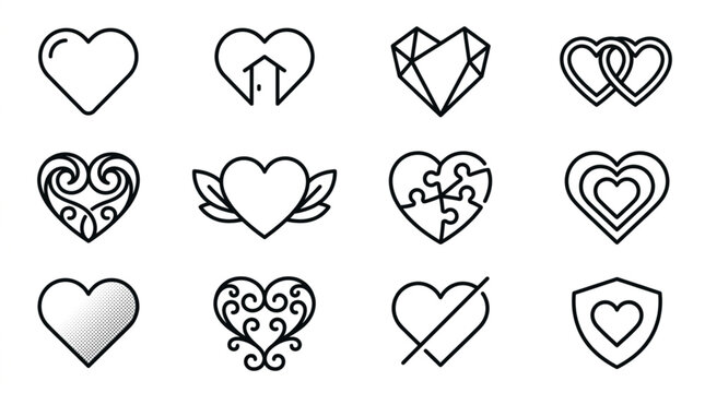 Various Heart Symbols and Icons.