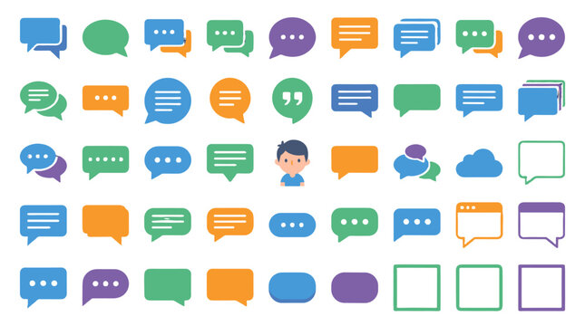 Colorful speech bubble and chat icon set with user avatar