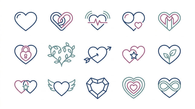 Collection of heart shapes and symbols.