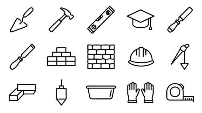 Set of masonry and construction outline icons
