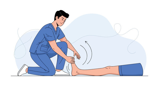 Therapist performing physical therapy on patient's ankle