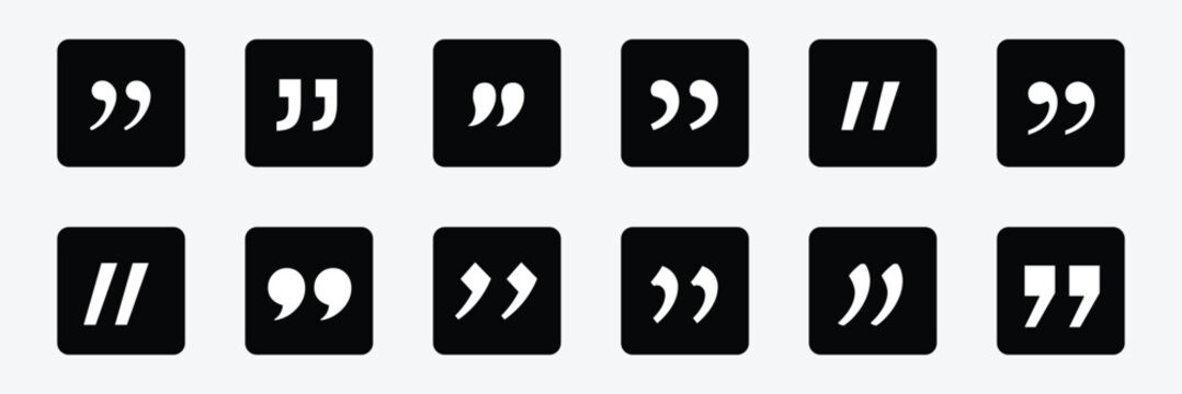 Quote right icon set. double quotation vector symbol. discussion dialog remark open and close quote sign in black filled and outlined style. EPS 10 . Vector Illustration .