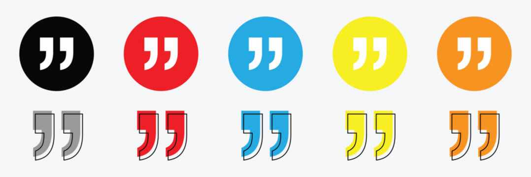 Quote right icon set. double quotation vector symbol. discussion dialog remark open and close quote sign in black filled and outlined style. EPS 10 . Vector Illustration .