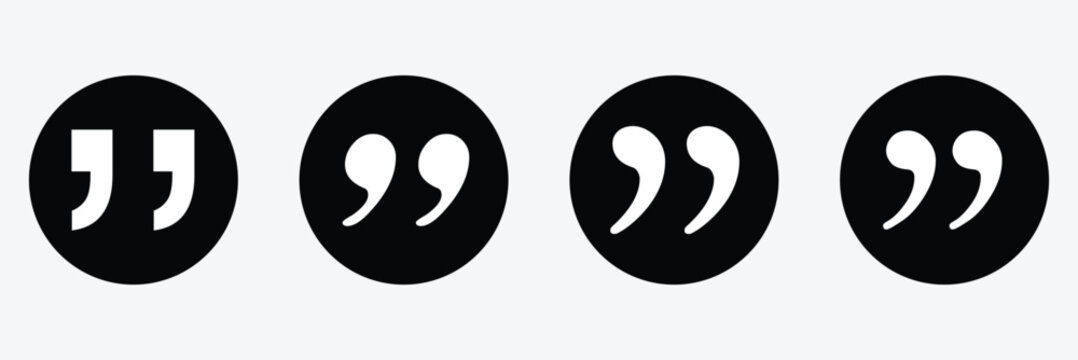 Quote right icon set. double quotation vector symbol. discussion dialog remark open and close quote sign in black filled and outlined style. EPS 10 . Vector Illustration .