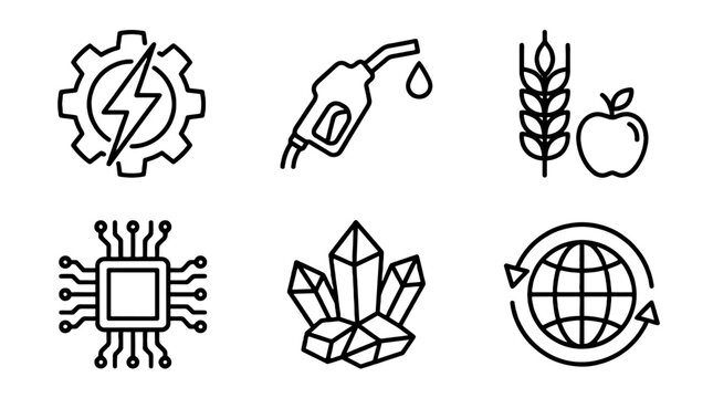 World commodities trading line outline icon set