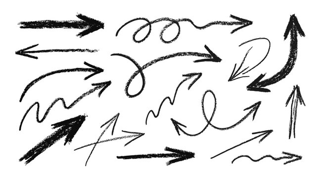 Sketchy black hand drawn arrow set with rough scribble lines