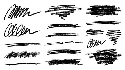 Fototapeta na wymiar Hand drawn crayon scribbles and underline brush stroke set