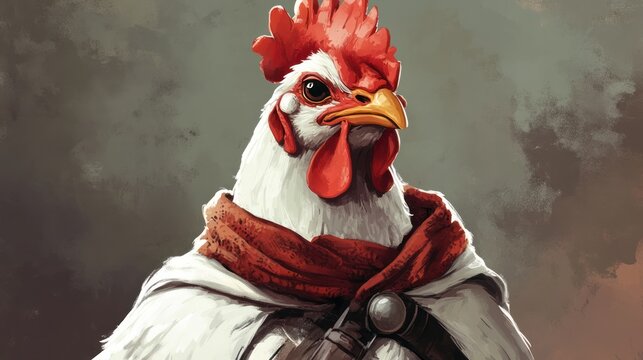 Majestic rooster portrait, medieval setting, fantasy art, game asset