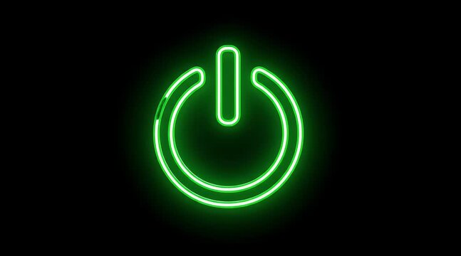 Glowing Green Neon Power Button Icon on Black Background