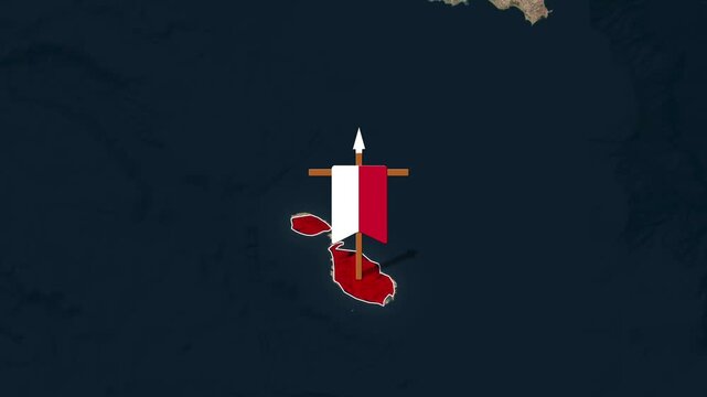 Animated map clip showing Malta territory with red and white flag animation