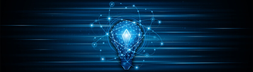 Fototapeta premium An innovative and creative light bulb concept incorporating advanced smart digital technology. A futuristic light bulb with integrated circuits and data connectivity for business applications.