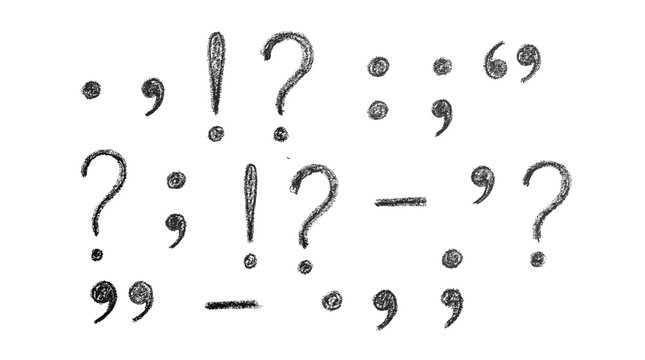 Hand drawn punctuation marks in charcoal sketch style set