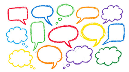 Colorful crayon drawn speech bubble set on white background © Alan