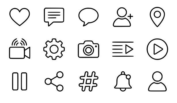 Clean animated social media line UI icon set with seamless loop motion graphic controls