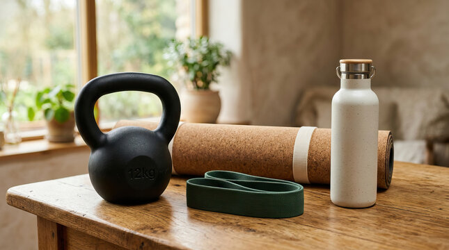 Fitness Kettlebell Yoga mat Resistance band Water bottle Home workout Corporate burnout recovery can be managed with regular fitness routines and mindful hydration to boost energy and reduce stress
