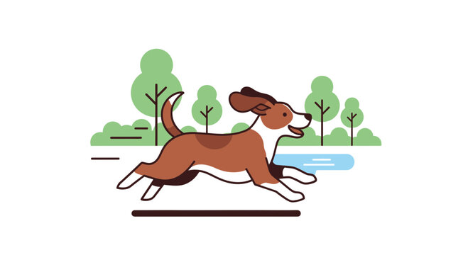 Brown dog running fast outside freely.