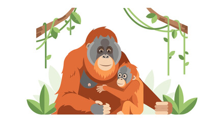Mother Orangutan with Baby Monkey.