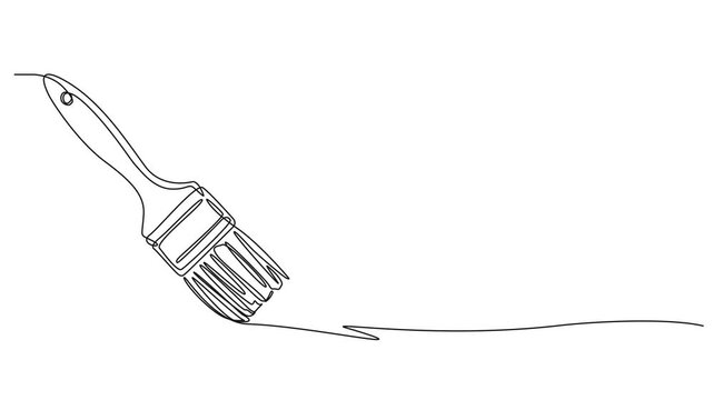animated continuous line drawing of flat paintbrush, art, creativity and renovation line art animation