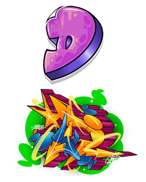 Graffiti letters D alphabeth street art icon 