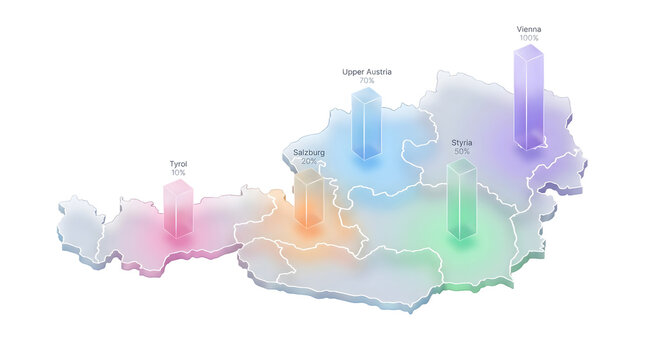 3D Isometric Austria Map Infographic with Regional Growth Data Bars