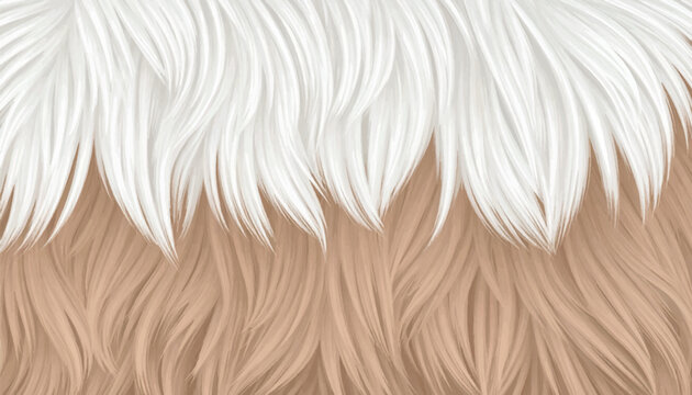 Vector realistic animal fur texture background. Fluffy brown and white spotted hairy pattern. Fuzzy calico cat, dog, or fox pelt background for warm winter designs, textiles, and backdrops.