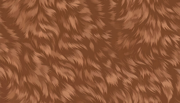 Realistic brown animal fur vector background. Fluffy fuzzy texture with thick hairy coat layers and realistic shading. Grizzly bear, lion mane, or dog pelt pattern for cozy winter designs and textiles