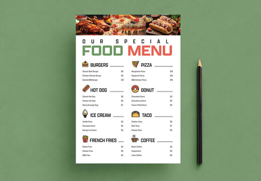 Simple Restaurant Food Menu Layout