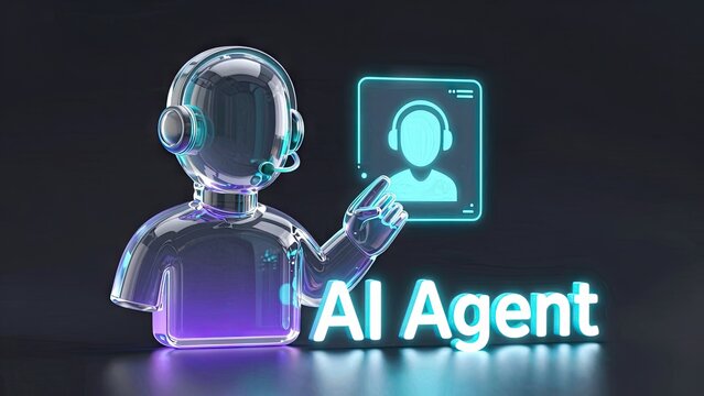 3D Holographic AI Agent Customer Support Chatbot with Glowing Neon Text